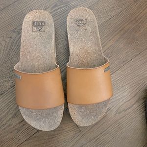 Reef Scout Tan Leather Slides with Cork Footbed